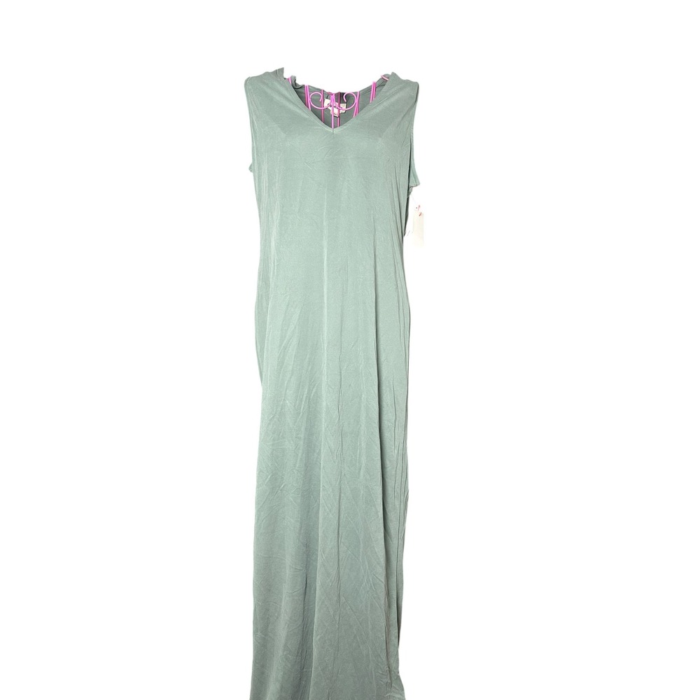 Open Edit‎ Womens Sage Green Modal Blend V-Neck Sleeveless Maxi Dress Medium NEW